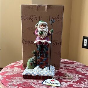 Jim Shore Santa on Chimney Figurine - Green, Red, and White